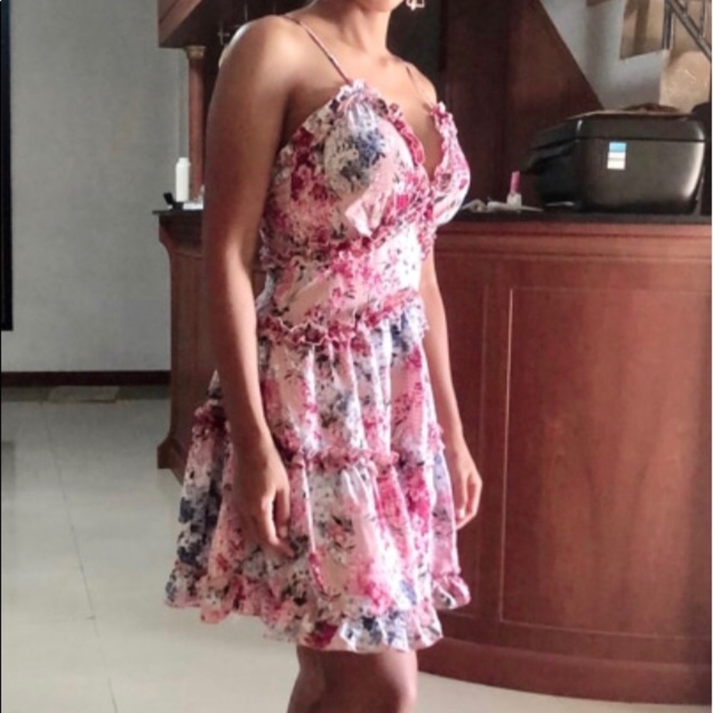 MAUVE PINK FLORAL PRINT CRISS CROSS RUFFLE DRESS - Picture 8 of 15
